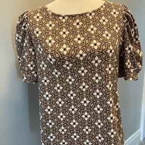 Ann Taylor Factory Brown and Cream Geometric Floral Top